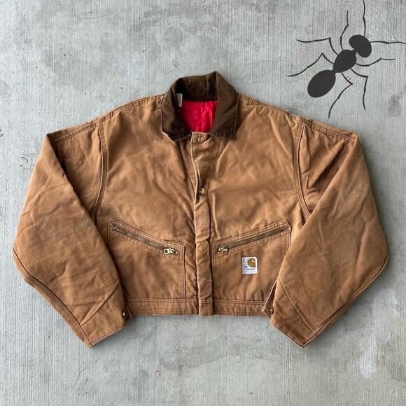 Vintage Y2K Carhartt brown cropped Detroit style work wear jacket - Picture 1 of 9